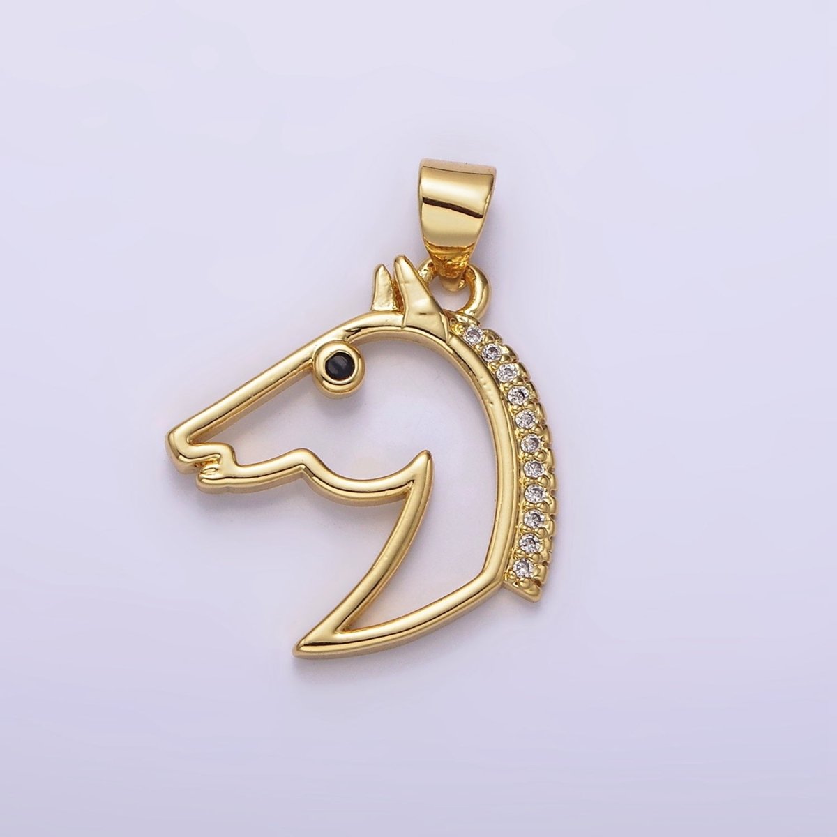 16K Gold Filled Open Black Eye Horse Animal Equestrian Pet Clear Micro Paved CZ Pendant | N1783
