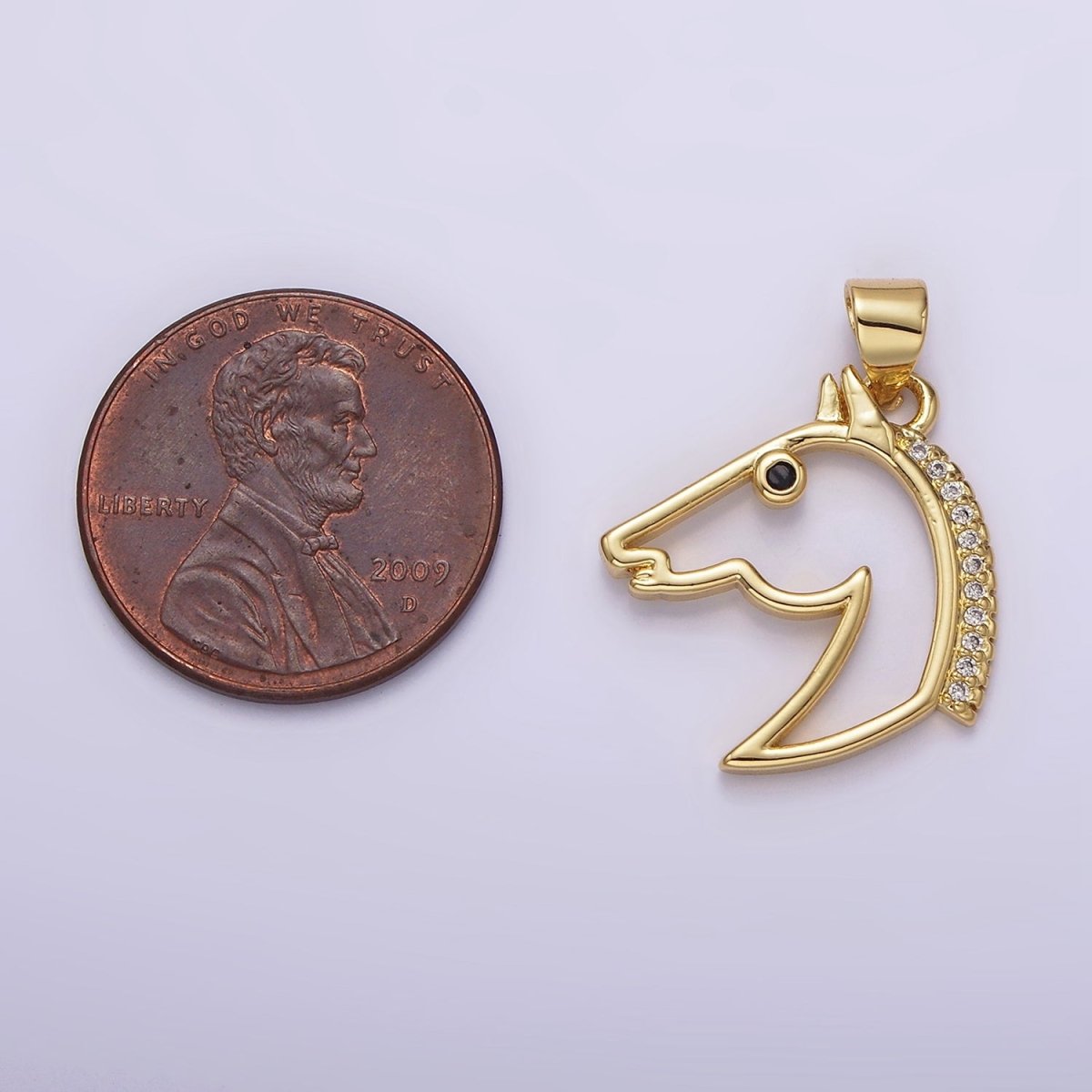 16K Gold Filled Open Black Eye Horse Animal Equestrian Pet Clear Micro Paved CZ Pendant | N1783