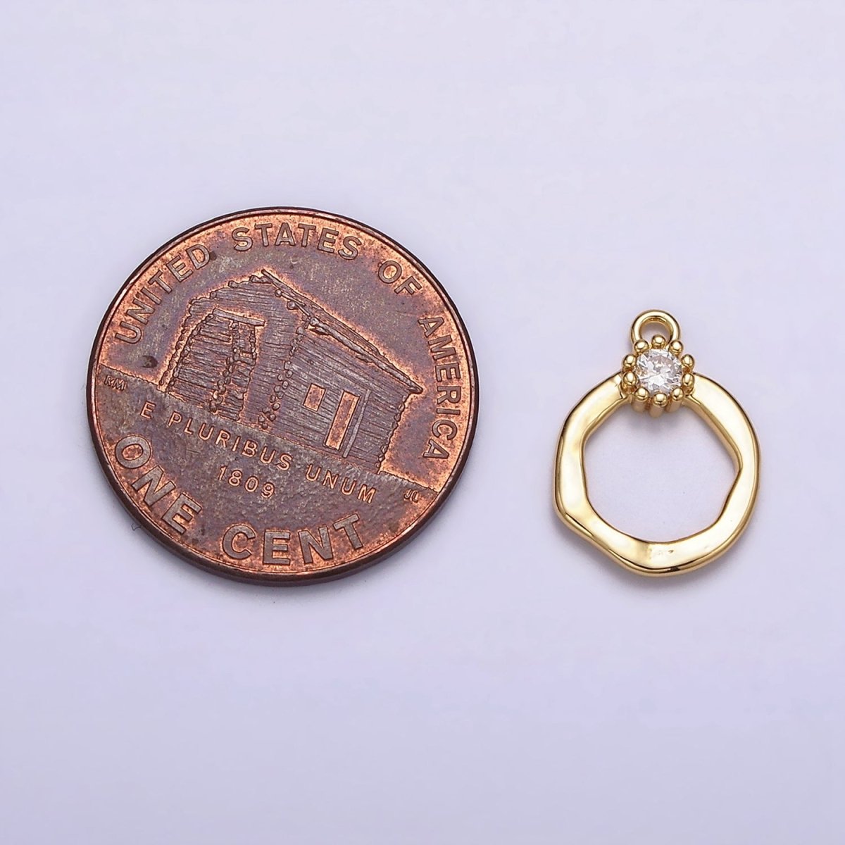 16K Gold Filled Open Circle Round Geometric Hammered Add-On Charm | N960