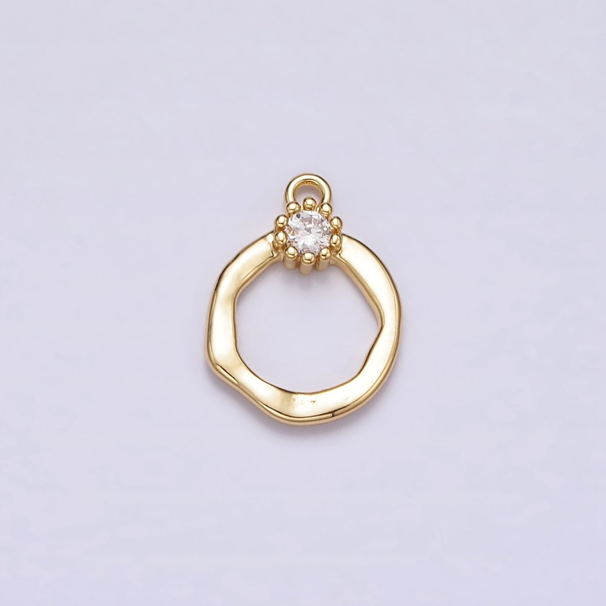 16K Gold Filled Open Circle Round Geometric Hammered Add-On Charm | N960