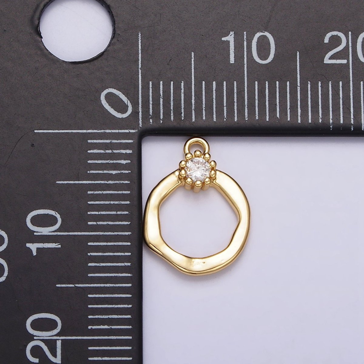 16K Gold Filled Open Circle Round Geometric Hammered Add-On Charm | N960