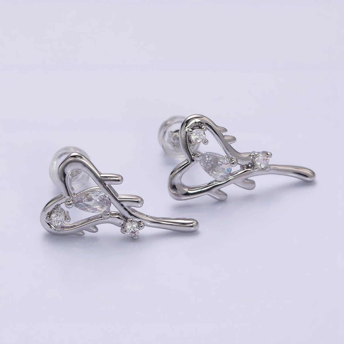 16K Gold Filled Open Heart Clear Teardrop Molten Drip Stud Earrings in Gold & Silver | AD1120 AD1121