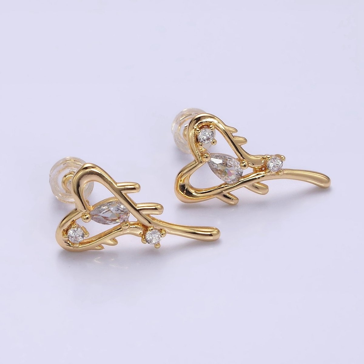 16K Gold Filled Open Heart Clear Teardrop Molten Drip Stud Earrings in Gold & Silver | AD1120 AD1121