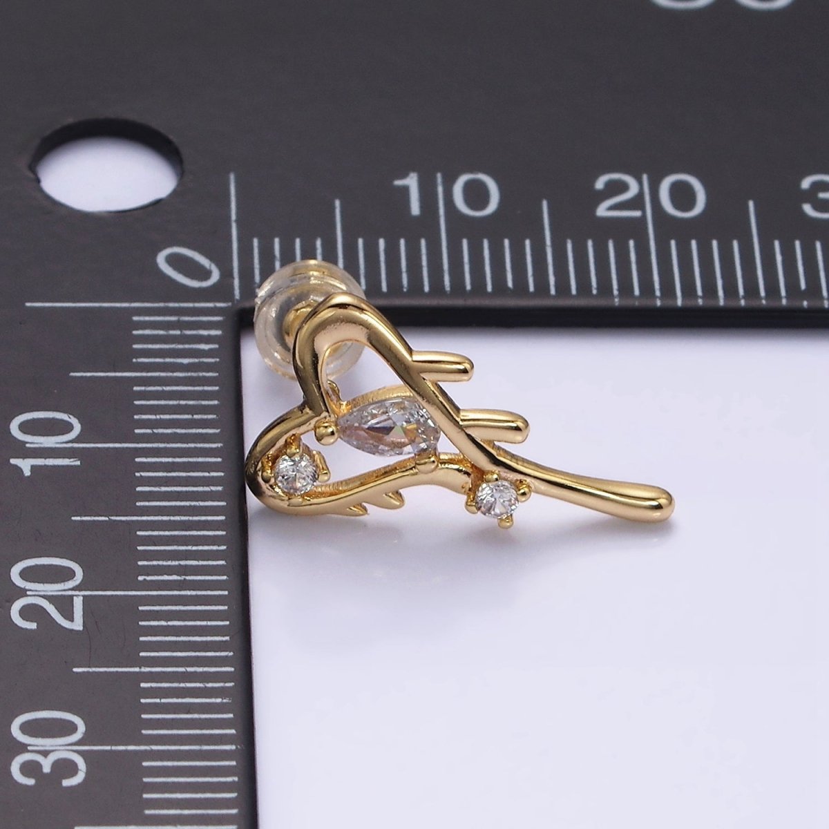 16K Gold Filled Open Heart Clear Teardrop Molten Drip Stud Earrings in Gold & Silver | AD1120 AD1121