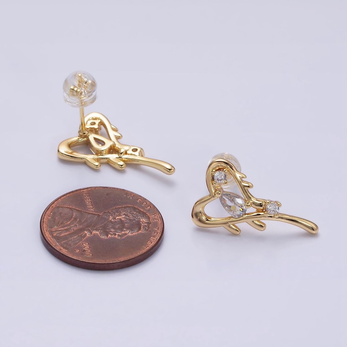 16K Gold Filled Open Heart Clear Teardrop Molten Drip Stud Earrings in Gold & Silver | AD1120 AD1121