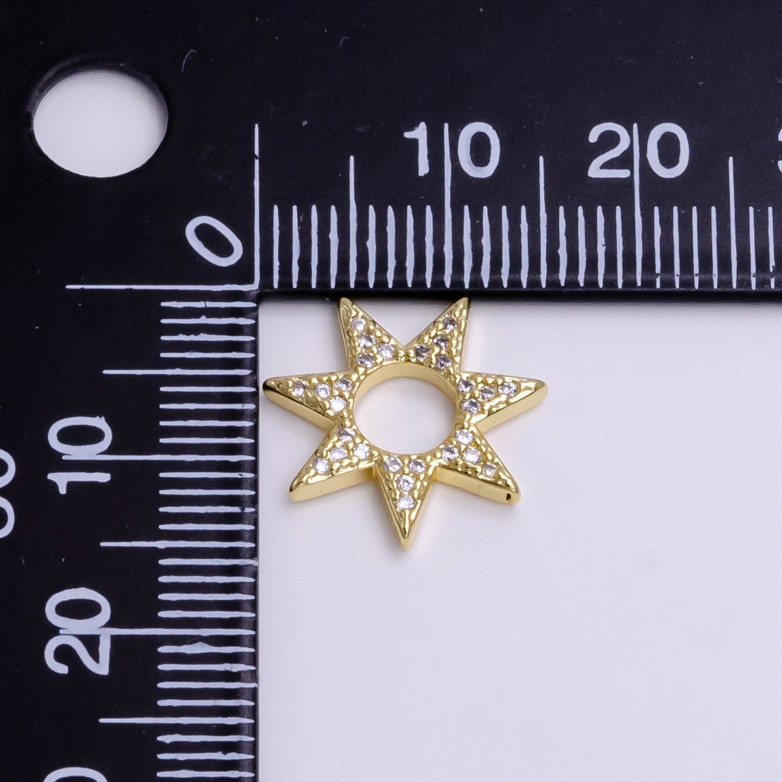 16K Gold Filled Open Micro Paved CZ Celestial Star Open Charm Jewelry Making Supply | Z-931