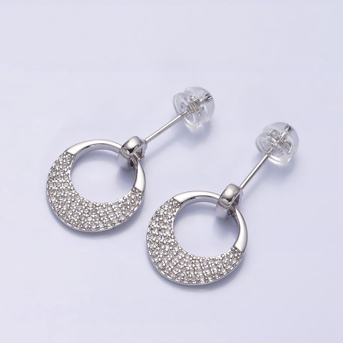 16K Gold Filled Open Micro Paved CZ Round Circle Drop Stud Earrings in Gold & Silver | AD1068 AD1069