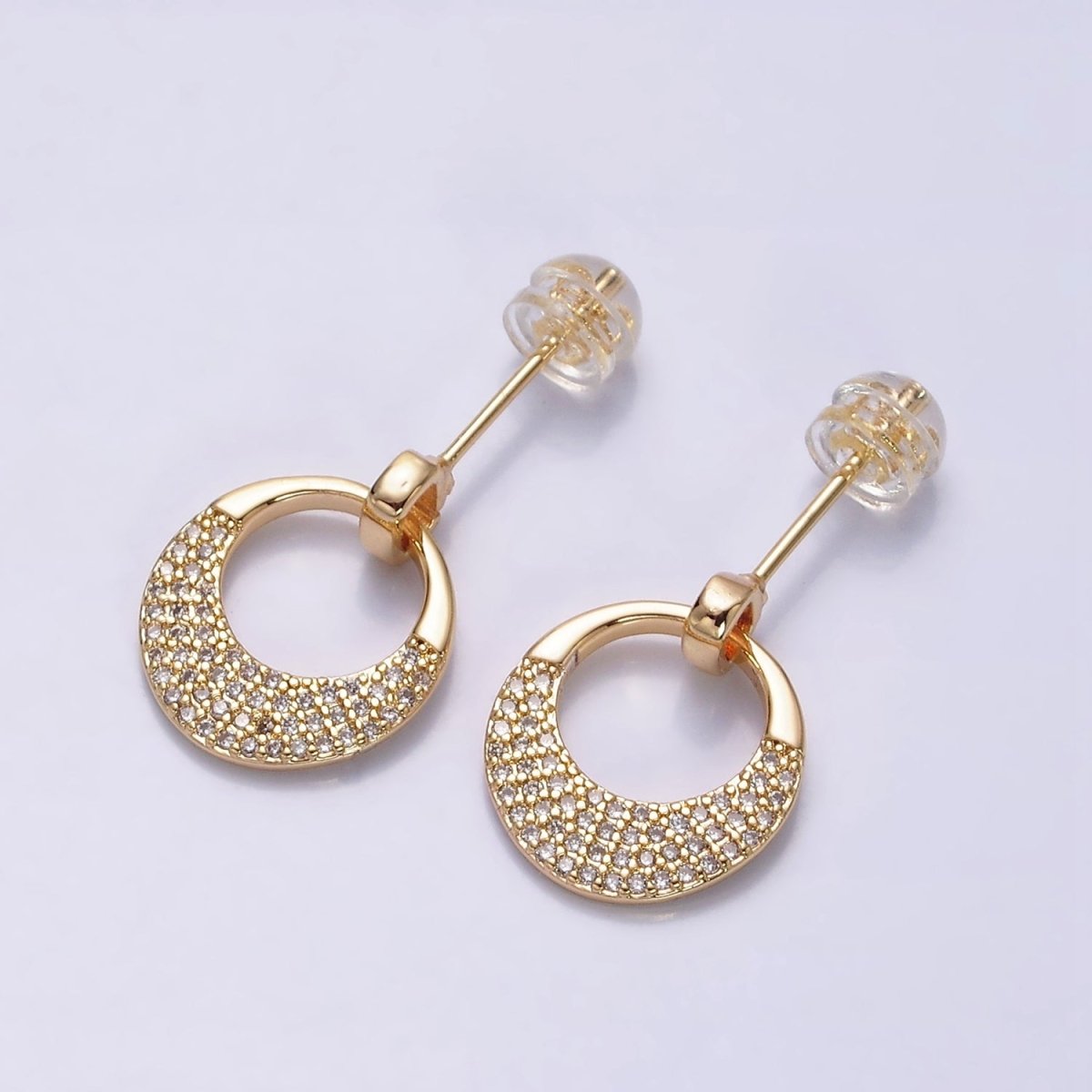 16K Gold Filled Open Micro Paved CZ Round Circle Drop Stud Earrings in Gold & Silver | AD1068 AD1069