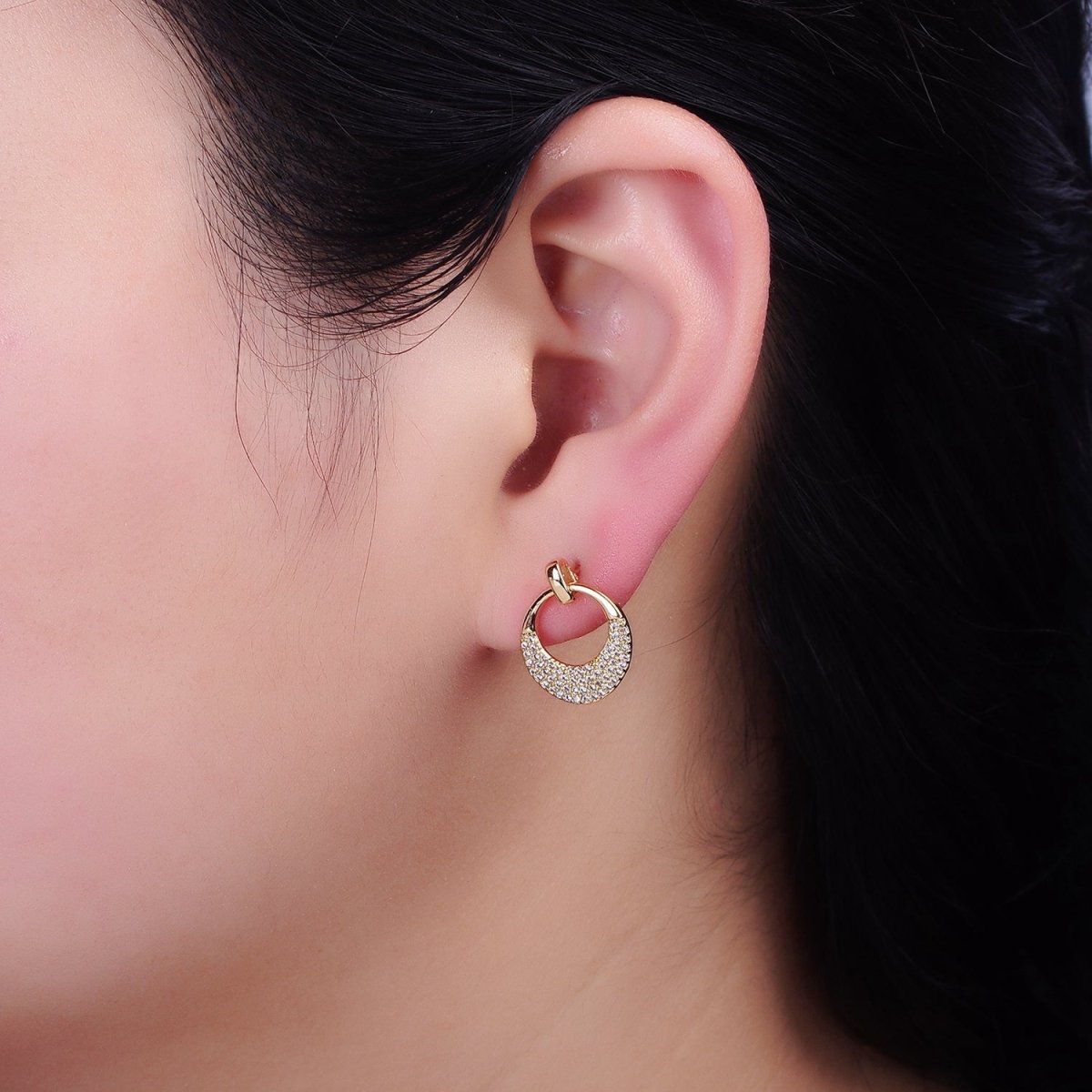 16K Gold Filled Open Micro Paved CZ Round Circle Drop Stud Earrings in Gold & Silver | AD1068 AD1069