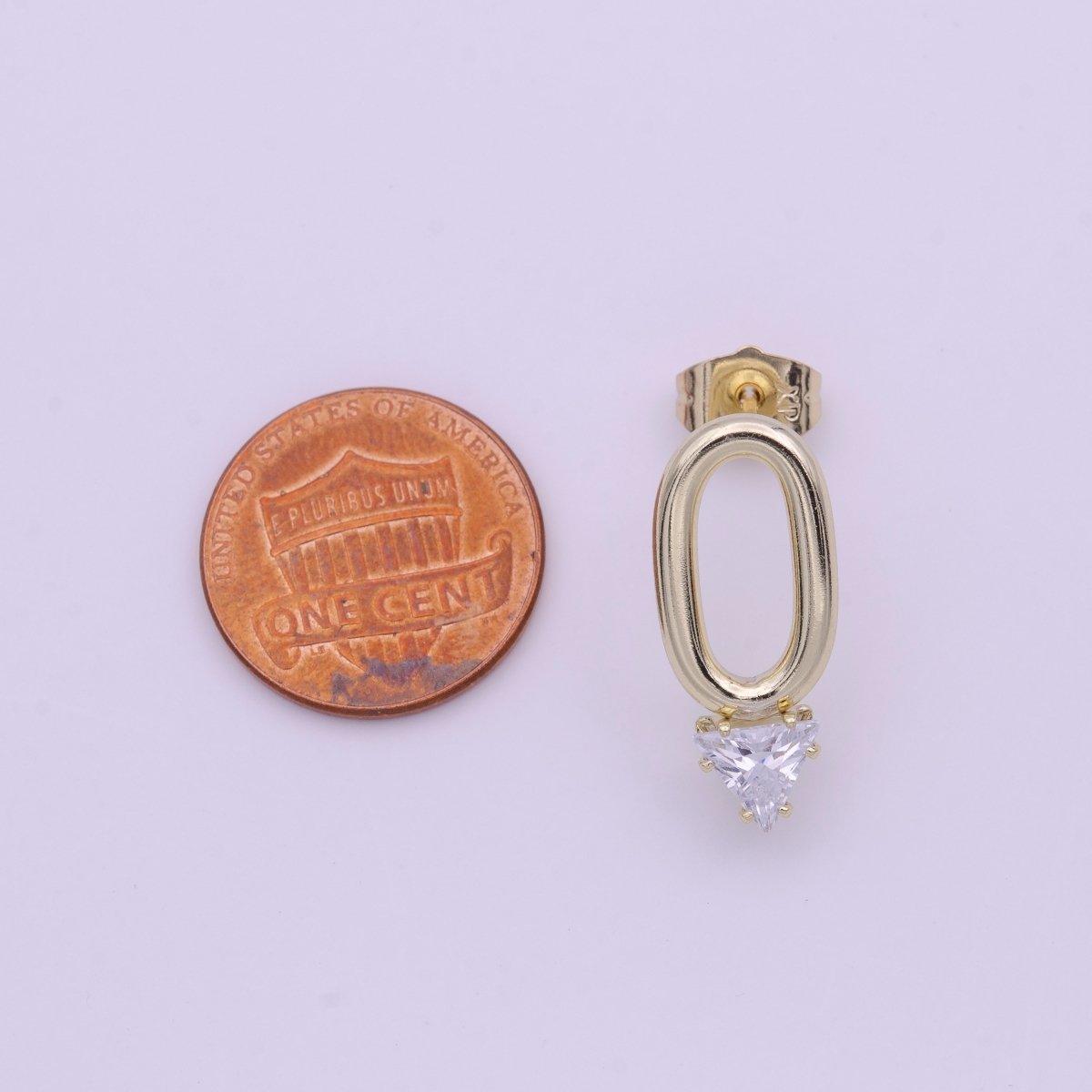 16K Gold FIlled Open Oblong Oval Triangle Round Clear CZ Geometric Stud Earrings | AD-164