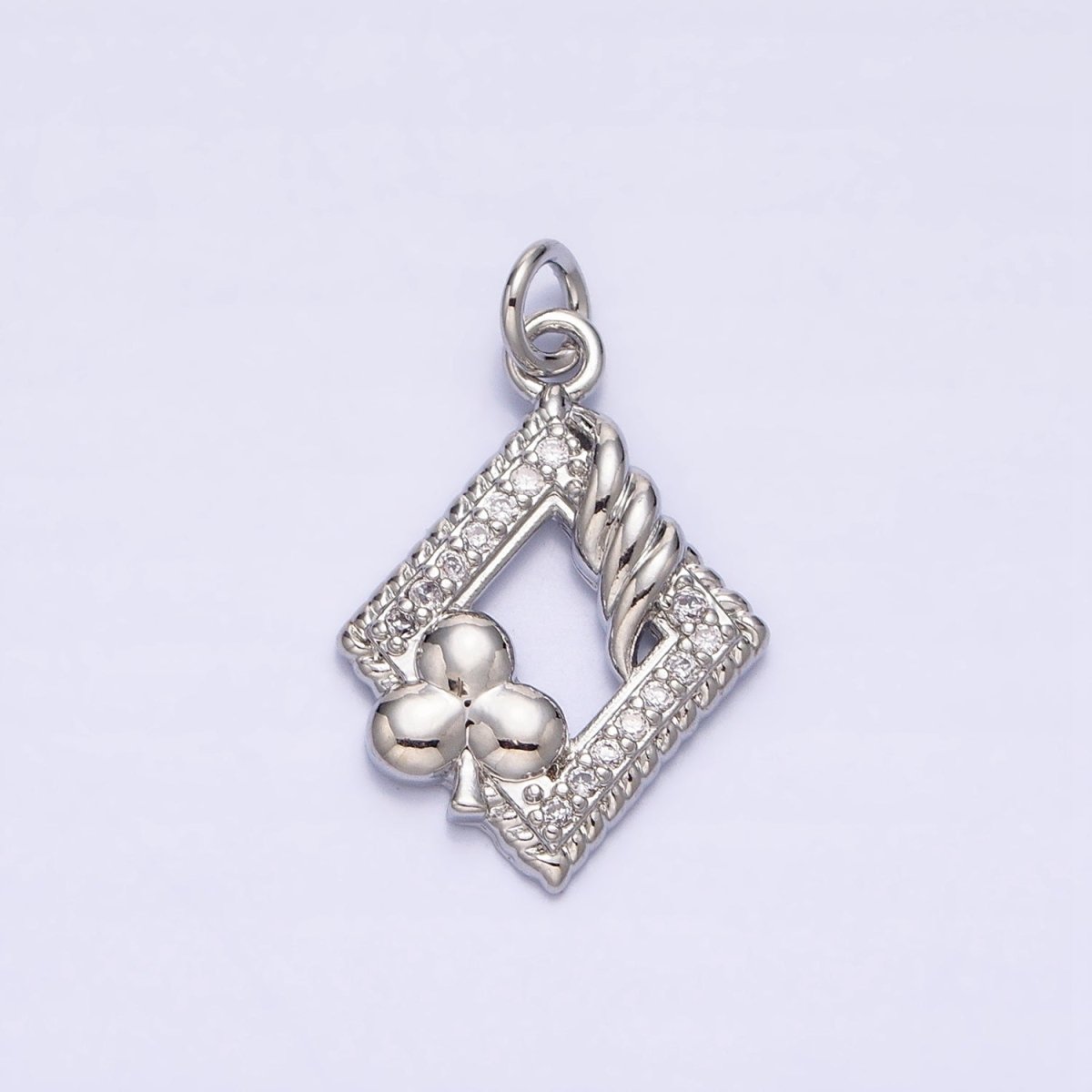 16K Gold Filled Open Rhombus Micro Paved Twisted Clubs Card Charm in Gold & Silver | AC1251 AC1252