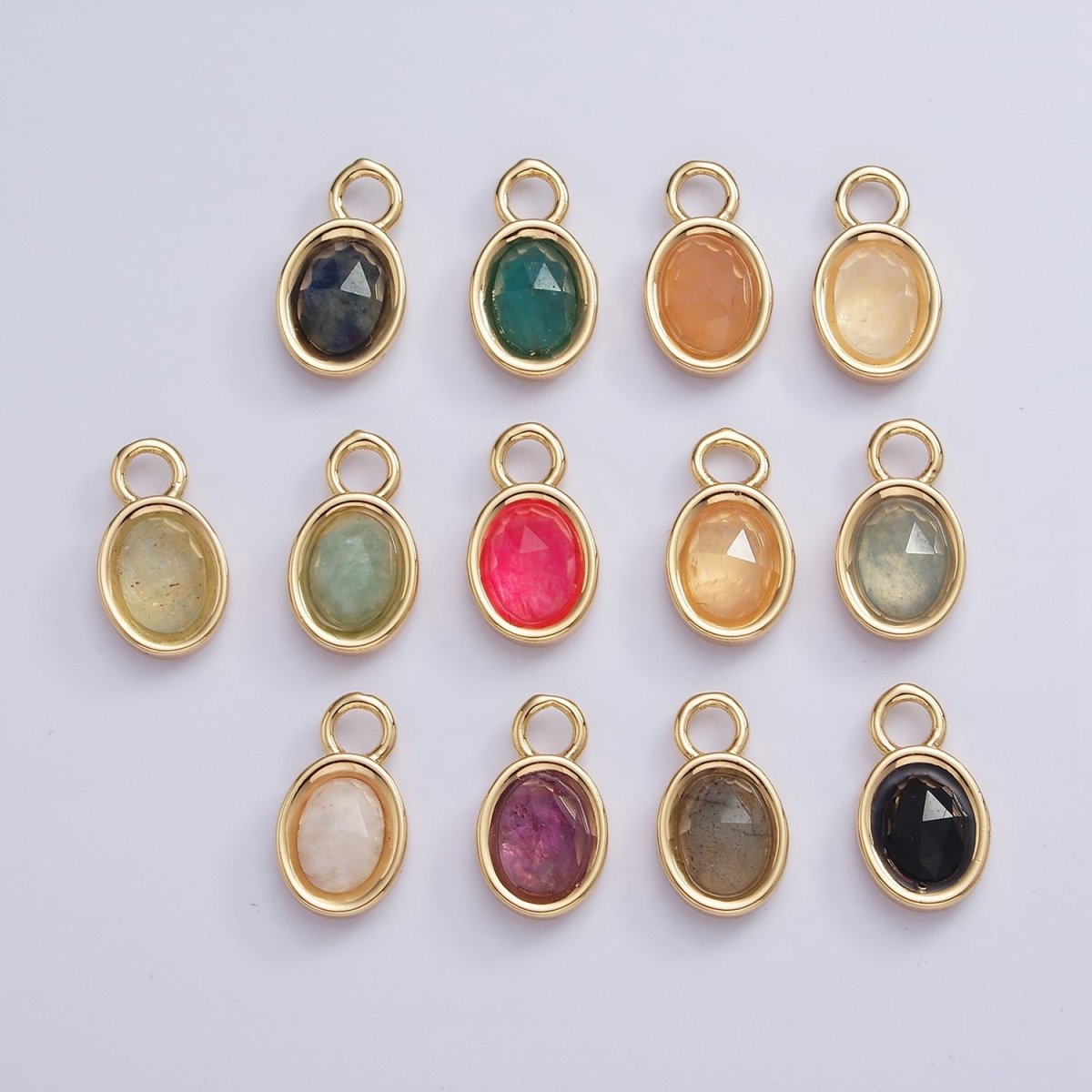 16K Gold Filled Oval Multifaceted Natural Gemstone Personalized Add-On Charm | AC1479 - AC1491