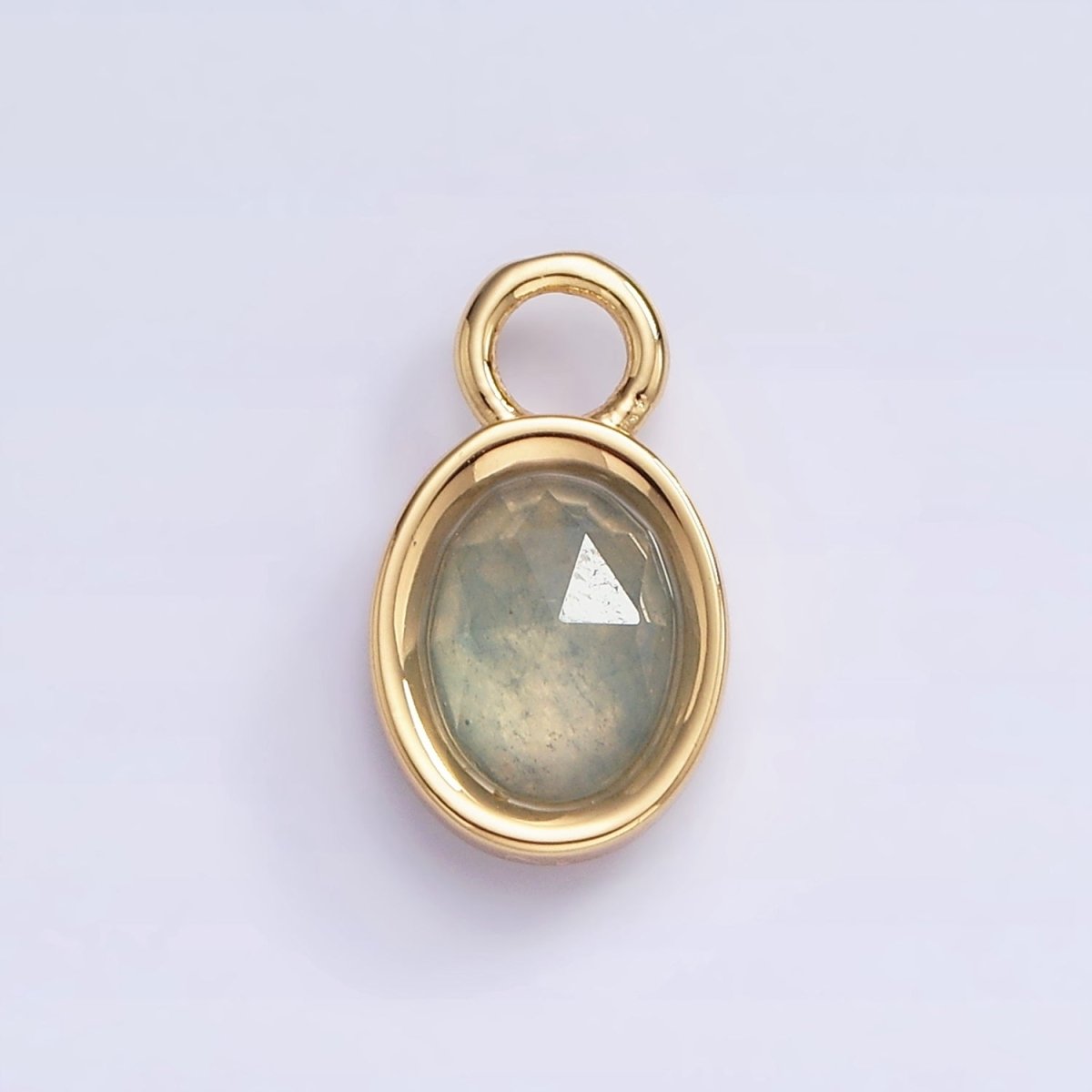 16K Gold Filled Oval Multifaceted Natural Gemstone Personalized Add-On Charm | AC1479 - AC1491