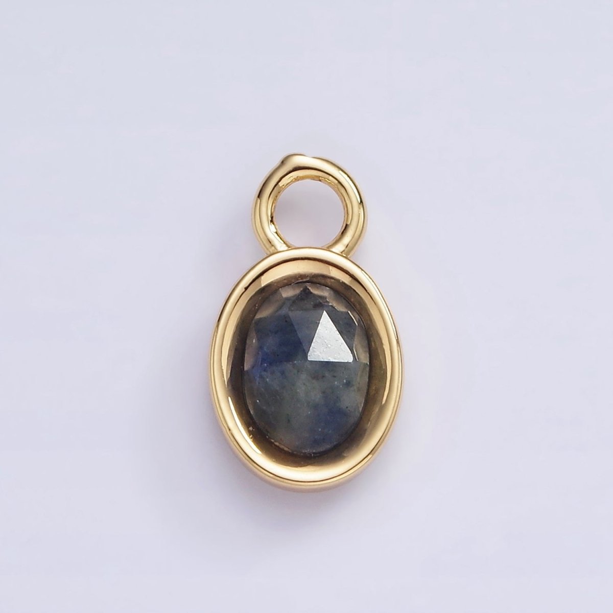 16K Gold Filled Oval Multifaceted Natural Gemstone Personalized Add-On Charm | AC1479 - AC1491