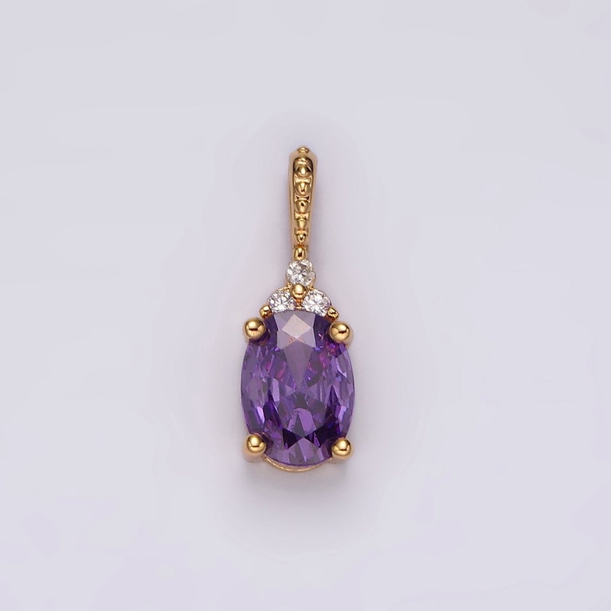 16K Gold Filled Oval Triple CZ Bezel Dotted Bail Personalized Pendant in Gold & Silver | AH001 - AH028