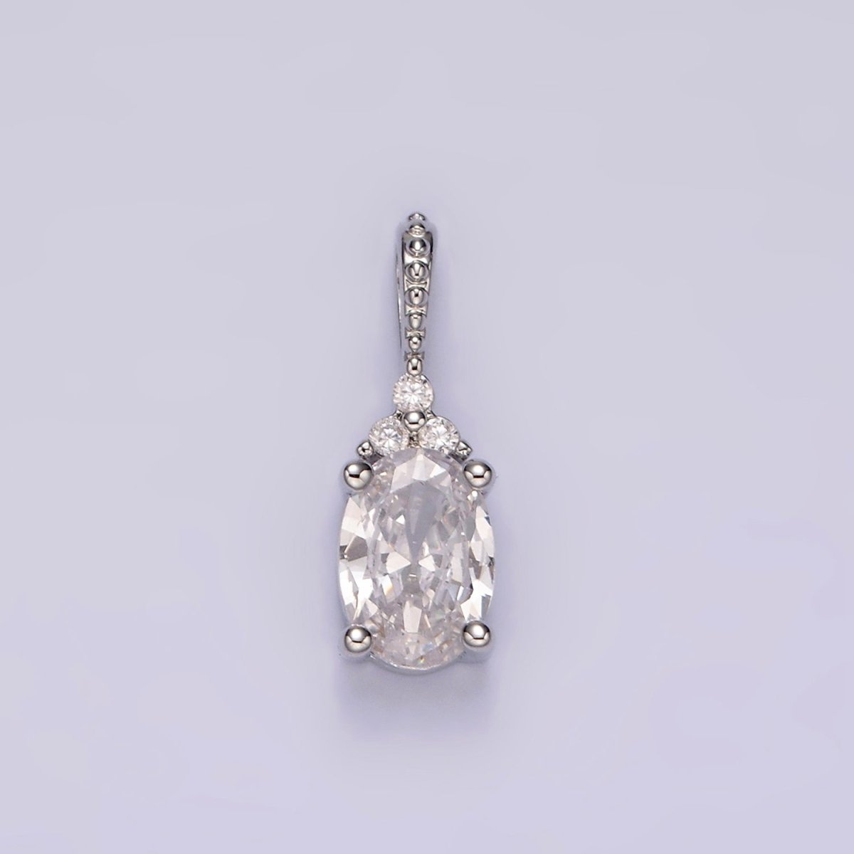 16K Gold Filled Oval Triple CZ Bezel Dotted Bail Personalized Pendant in Gold & Silver | AH001 - AH028