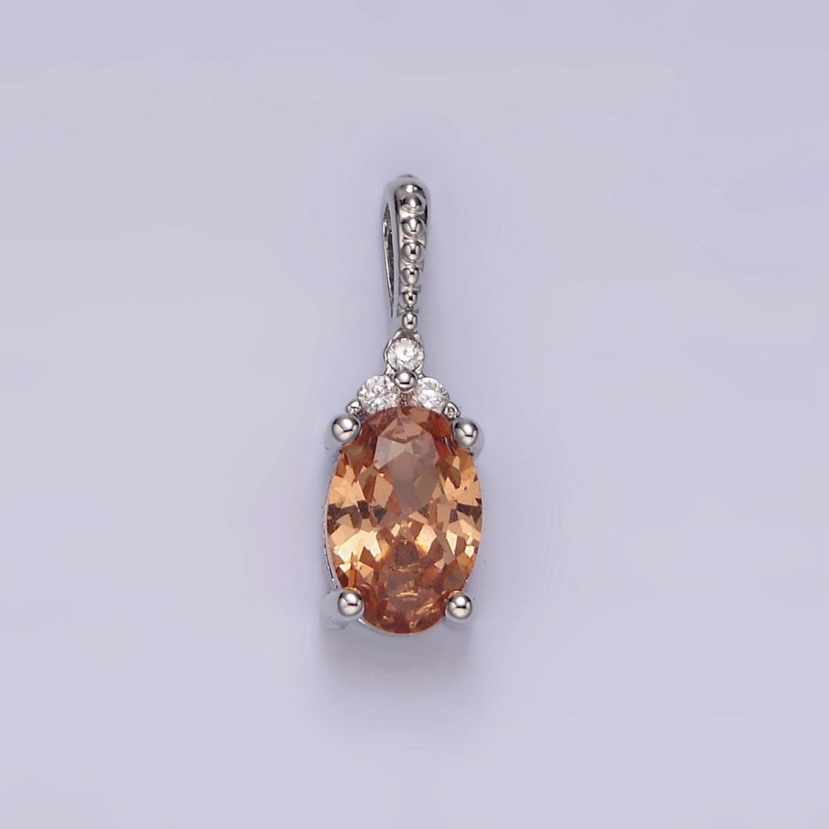 16K Gold Filled Oval Triple CZ Bezel Dotted Bail Personalized Pendant in Gold & Silver | AH001 - AH028