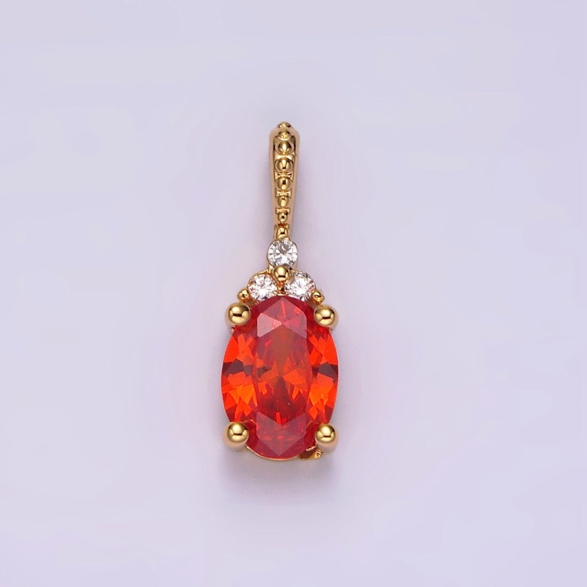 16K Gold Filled Oval Triple CZ Bezel Dotted Bail Personalized Pendant in Gold & Silver | AH001 - AH028