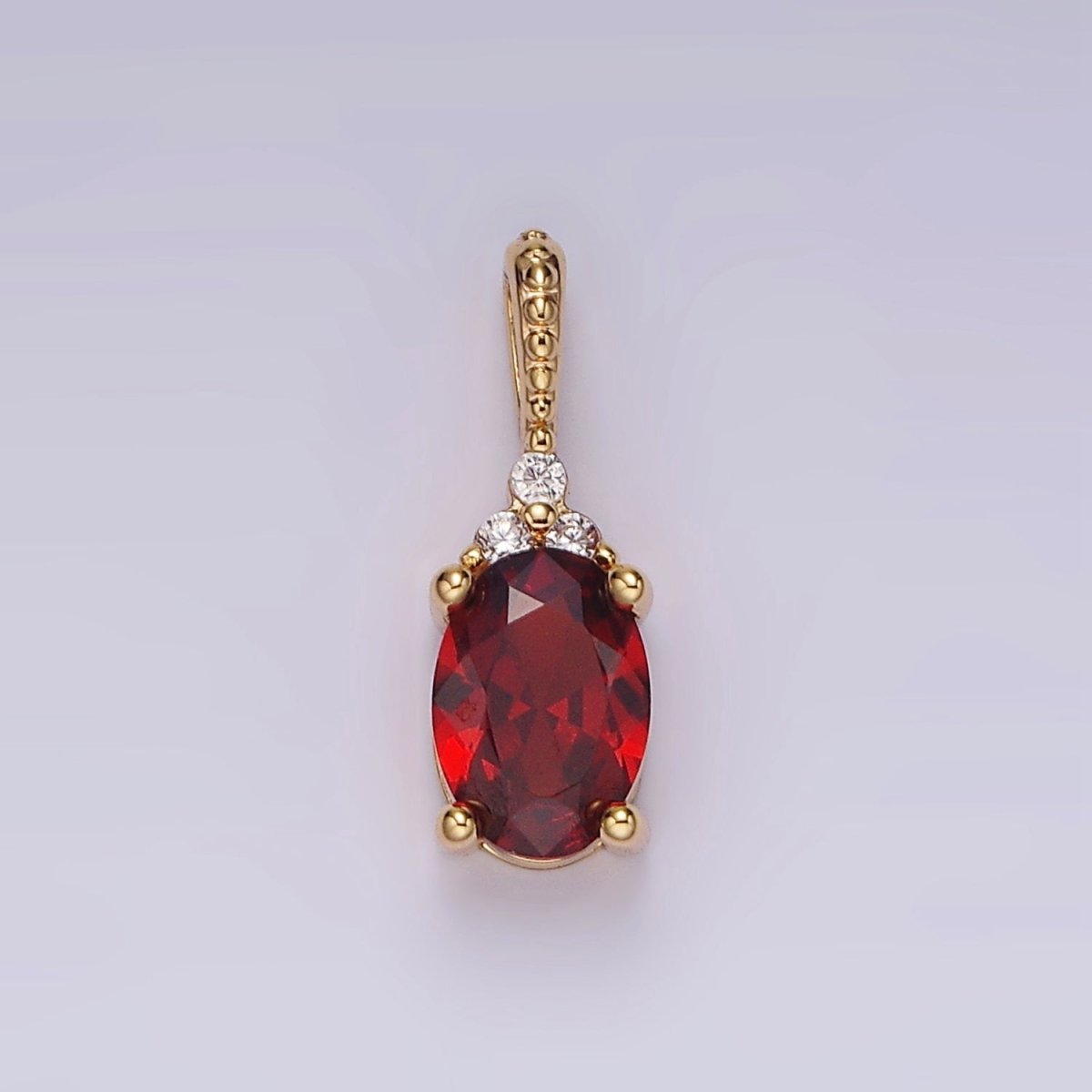 16K Gold Filled Oval Triple CZ Bezel Dotted Bail Personalized Pendant in Gold & Silver | AH001 - AH028