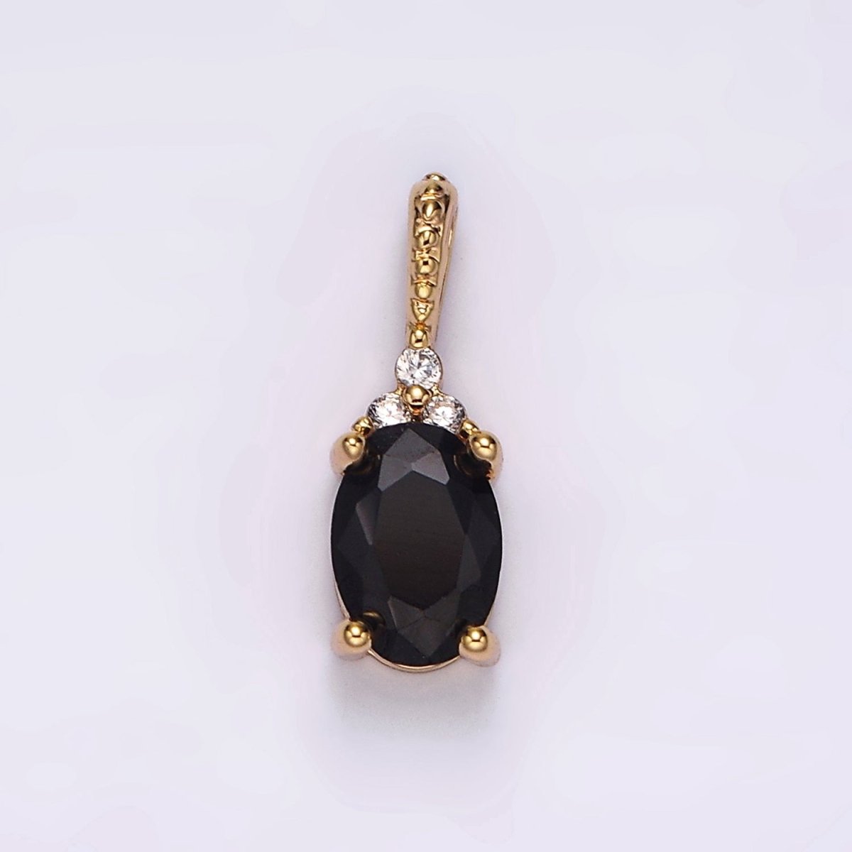 16K Gold Filled Oval Triple CZ Bezel Dotted Bail Personalized Pendant in Gold & Silver | AH001 - AH028