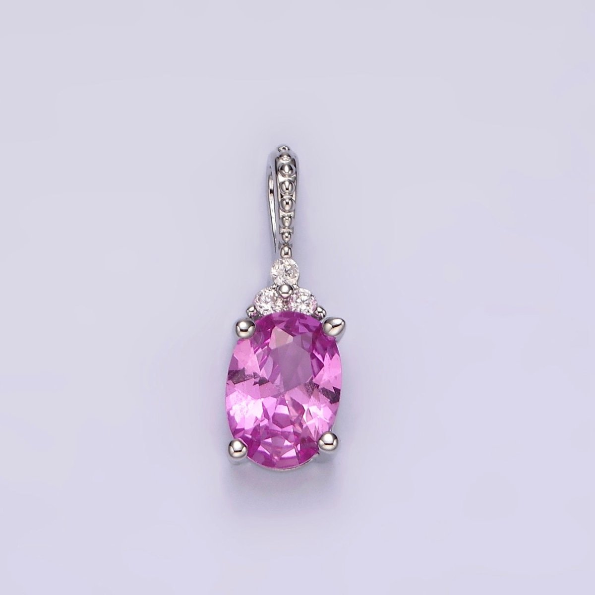 16K Gold Filled Oval Triple CZ Bezel Dotted Bail Personalized Pendant in Gold & Silver | AH001 - AH028