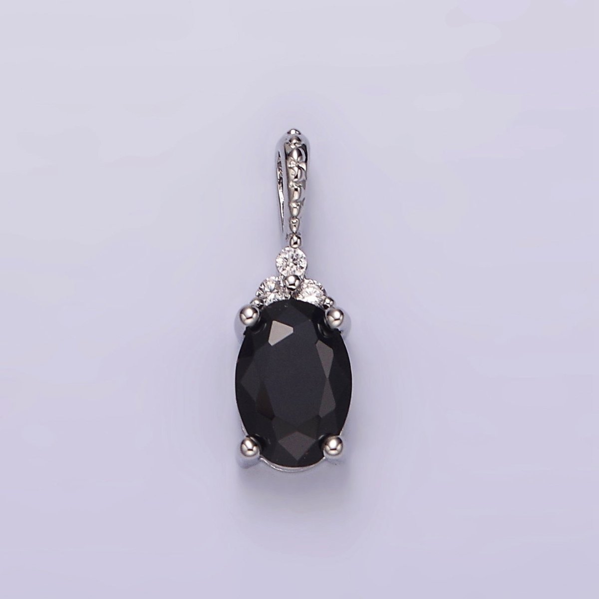 16K Gold Filled Oval Triple CZ Bezel Dotted Bail Personalized Pendant in Gold & Silver | AH001 - AH028