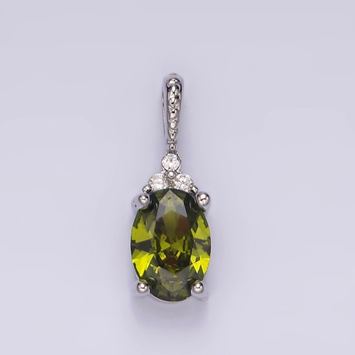 16K Gold Filled Oval Triple CZ Bezel Dotted Bail Personalized Pendant in Gold & Silver | AH001 - AH028