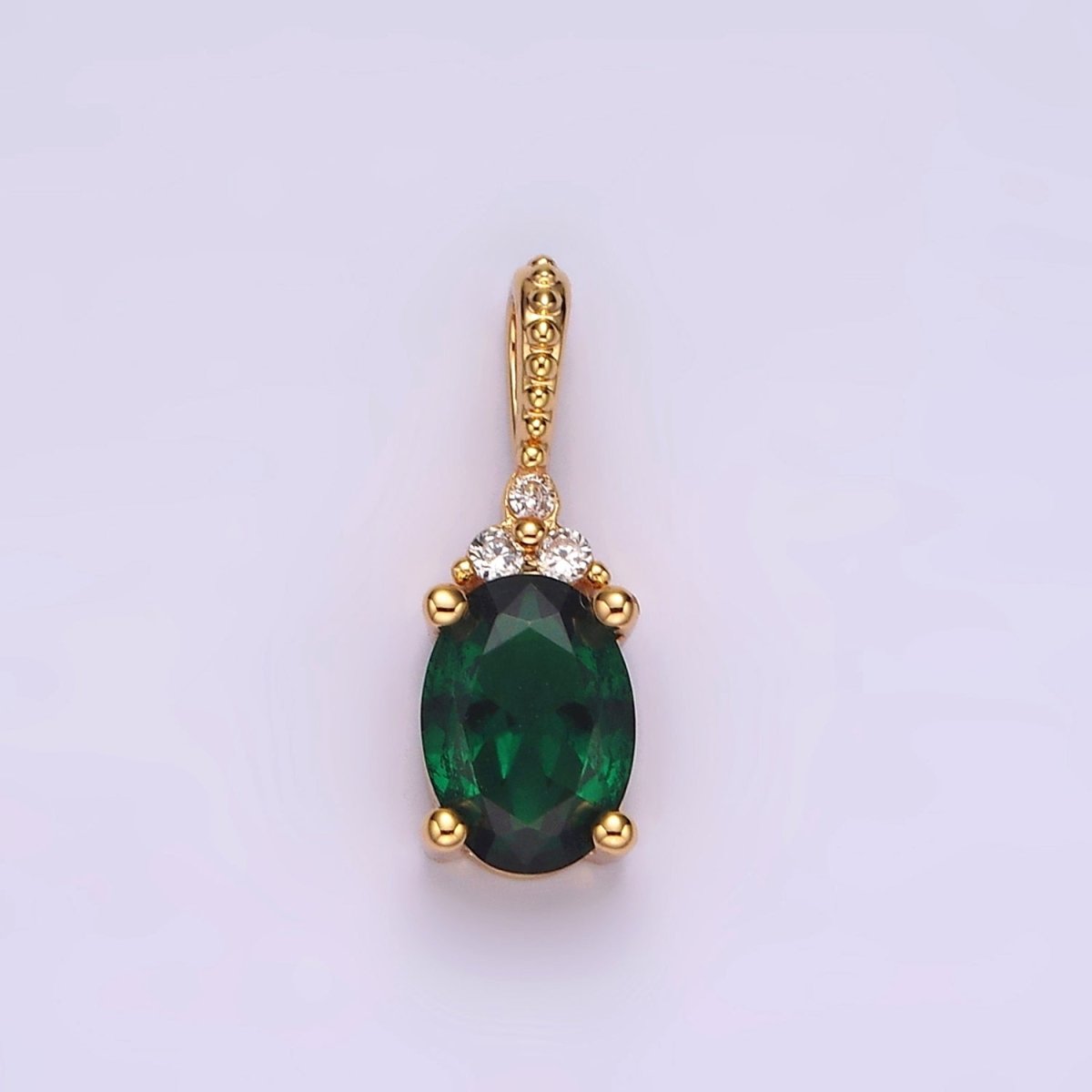 16K Gold Filled Oval Triple CZ Bezel Dotted Bail Personalized Pendant in Gold & Silver | AH001 - AH028