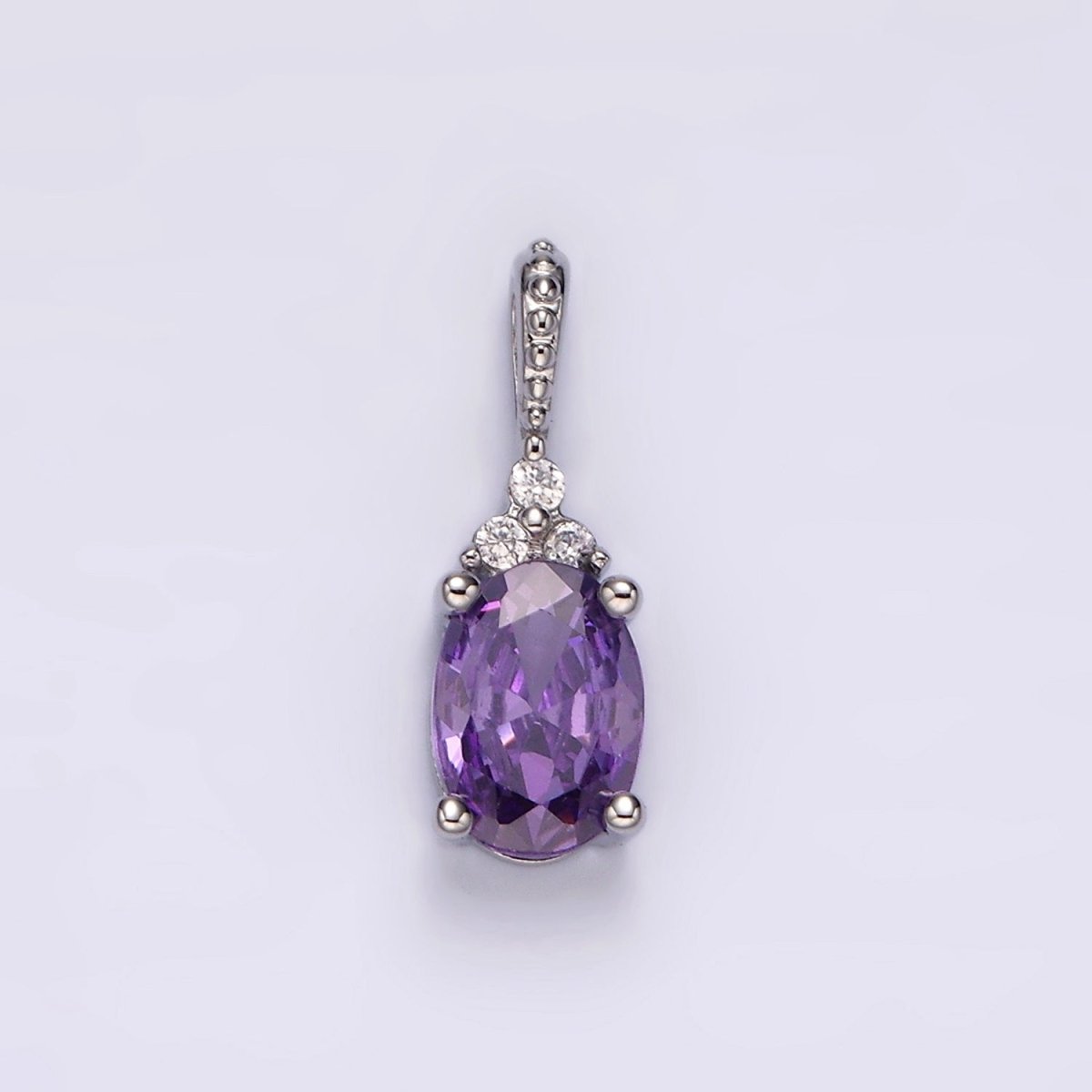16K Gold Filled Oval Triple CZ Bezel Dotted Bail Personalized Pendant in Gold & Silver | AH001 - AH028