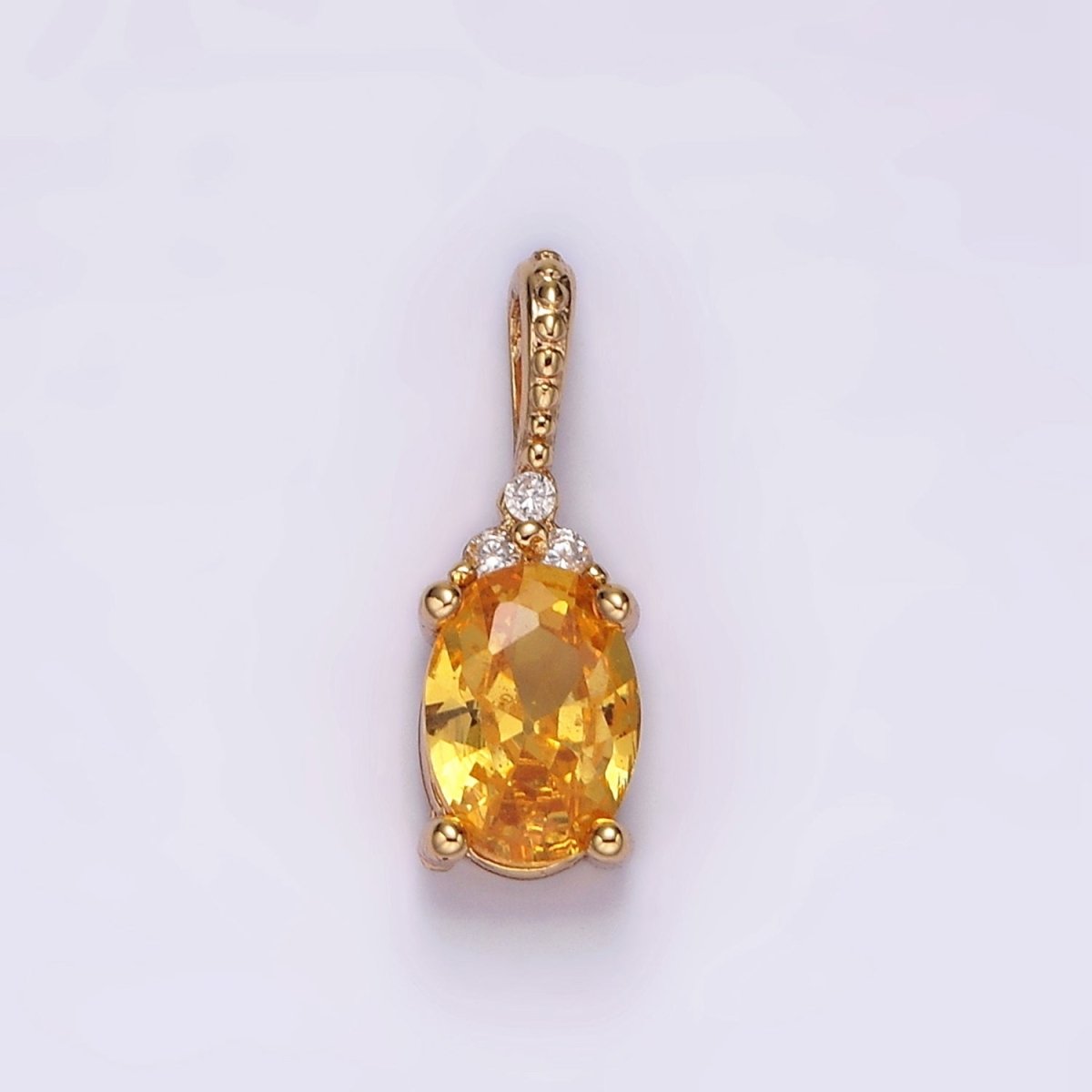 16K Gold Filled Oval Triple CZ Bezel Dotted Bail Personalized Pendant in Gold & Silver | AH001 - AH028