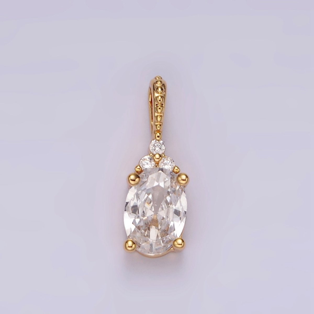 16K Gold Filled Oval Triple CZ Bezel Dotted Bail Personalized Pendant in Gold & Silver | AH001 - AH028