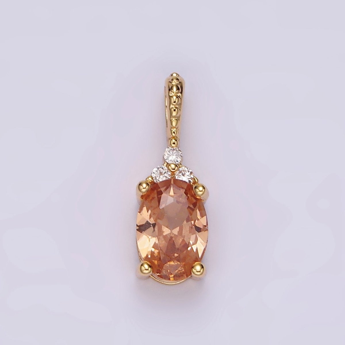 16K Gold Filled Oval Triple CZ Bezel Dotted Bail Personalized Pendant in Gold & Silver | AH001 - AH028