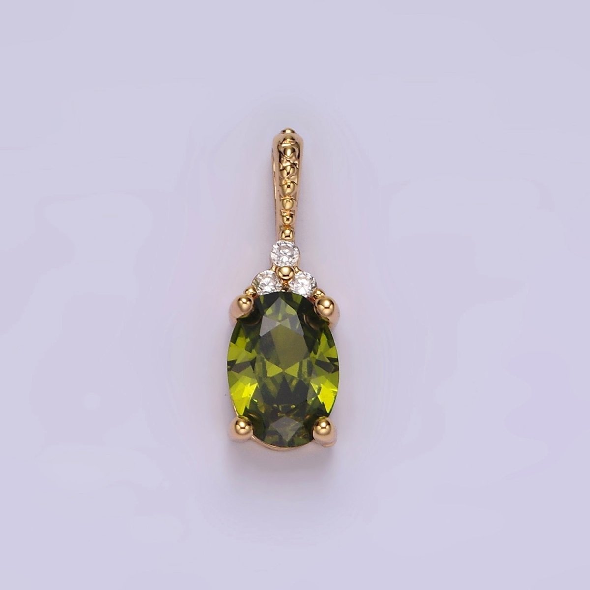 16K Gold Filled Oval Triple CZ Bezel Dotted Bail Personalized Pendant in Gold & Silver | AH001 - AH028