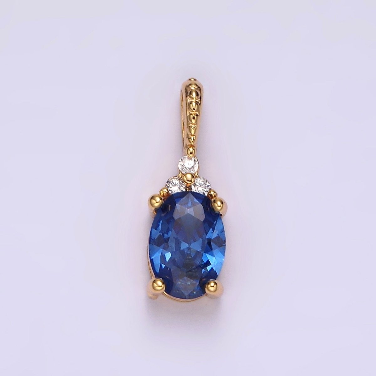 16K Gold Filled Oval Triple CZ Bezel Dotted Bail Personalized Pendant in Gold & Silver | AH001 - AH028