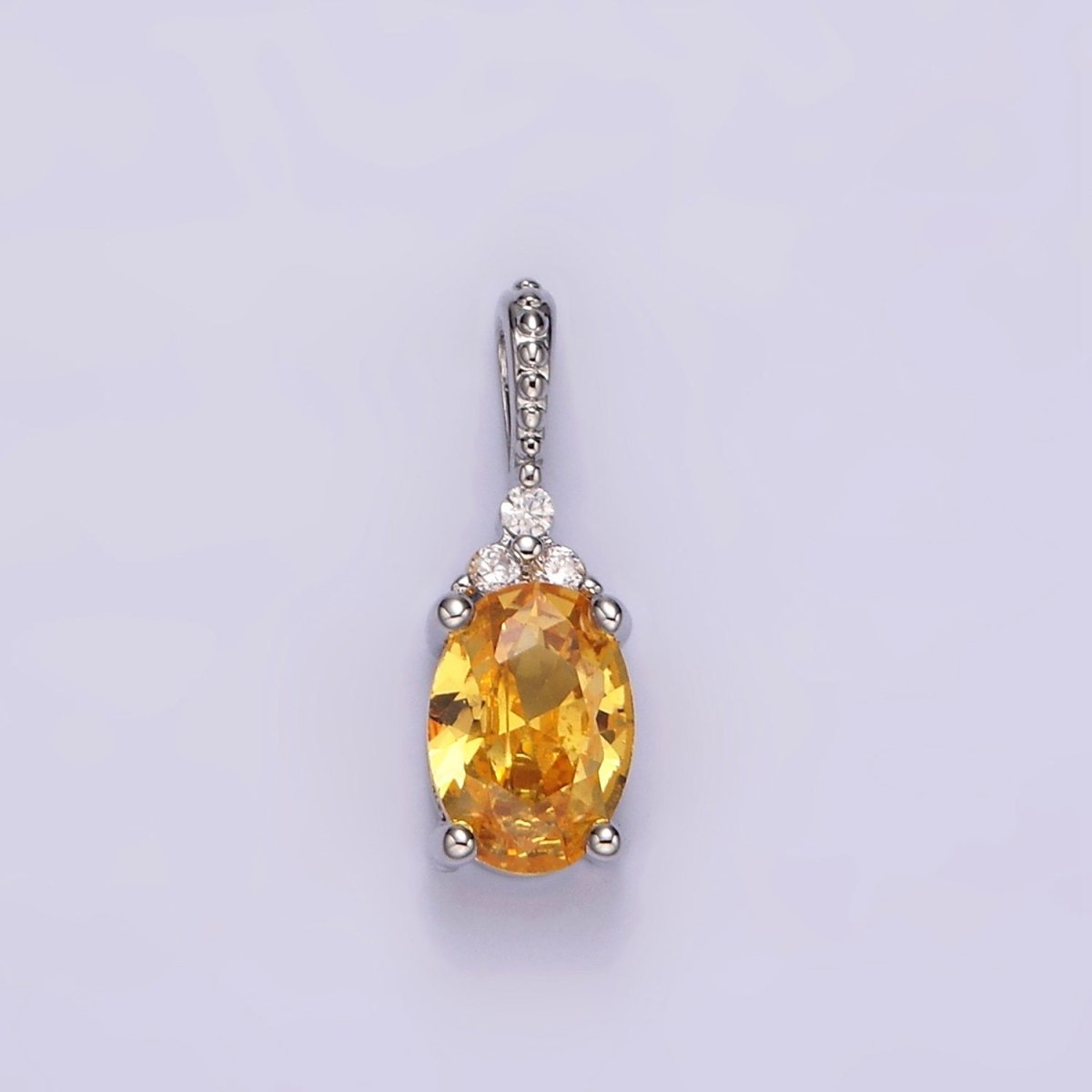 16K Gold Filled Oval Triple CZ Bezel Dotted Bail Personalized Pendant in Gold & Silver | AH001 - AH028
