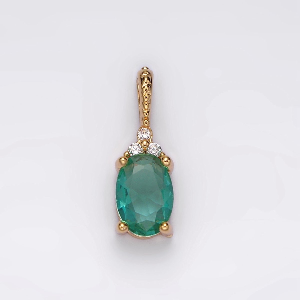 16K Gold Filled Oval Triple CZ Bezel Dotted Bail Personalized Pendant in Gold & Silver | AH001 - AH028