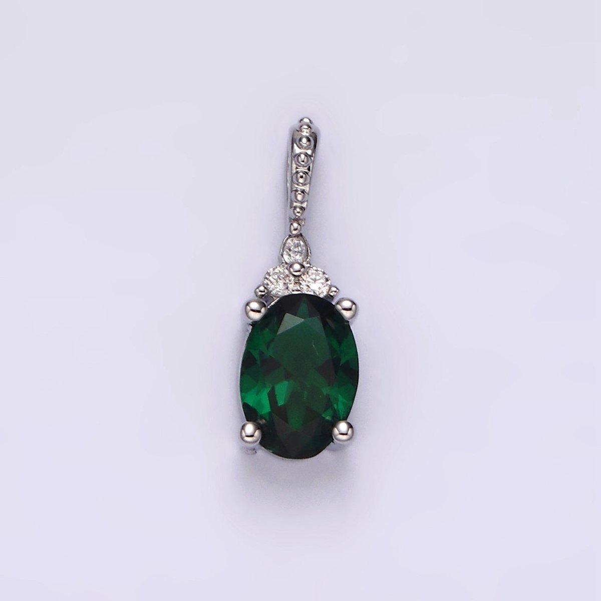 16K Gold Filled Oval Triple CZ Bezel Dotted Bail Personalized Pendant in Gold & Silver | AH001 - AH028