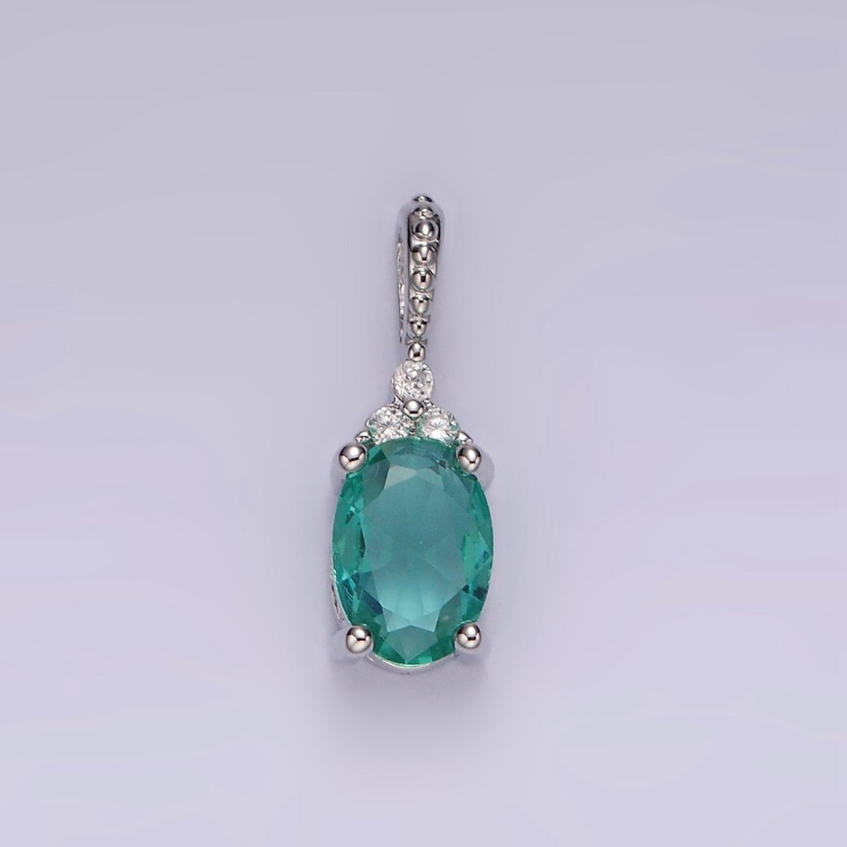 16K Gold Filled Oval Triple CZ Bezel Dotted Bail Personalized Pendant in Gold & Silver | AH001 - AH028