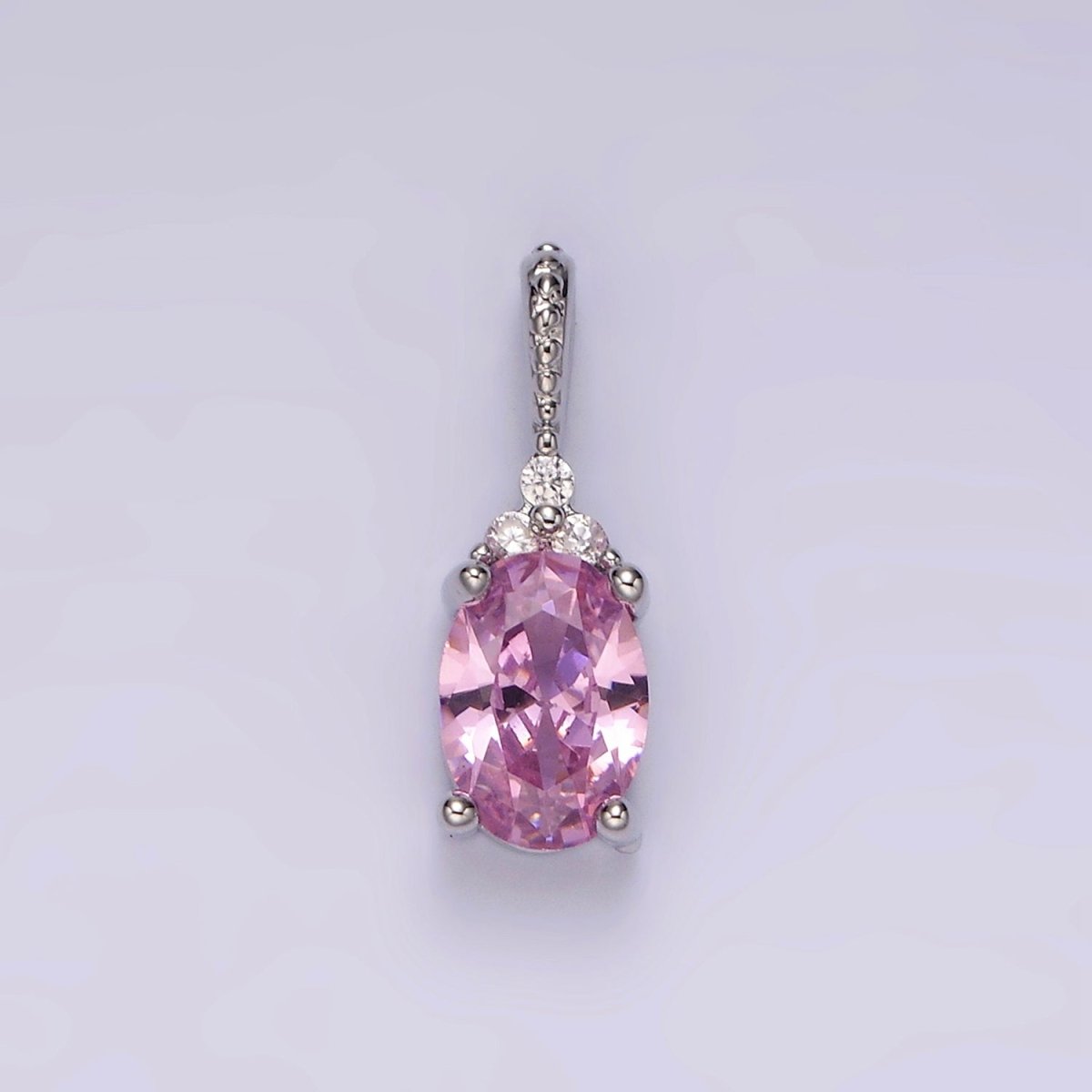 16K Gold Filled Oval Triple CZ Bezel Dotted Bail Personalized Pendant in Gold & Silver | AH001 - AH028
