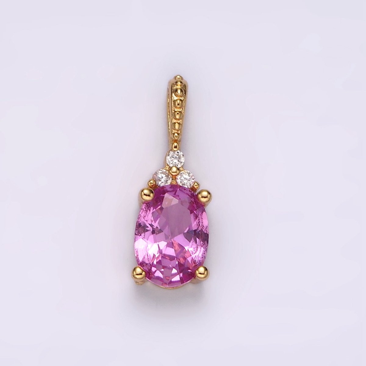 16K Gold Filled Oval Triple CZ Bezel Dotted Bail Personalized Pendant in Gold & Silver | AH001 - AH028