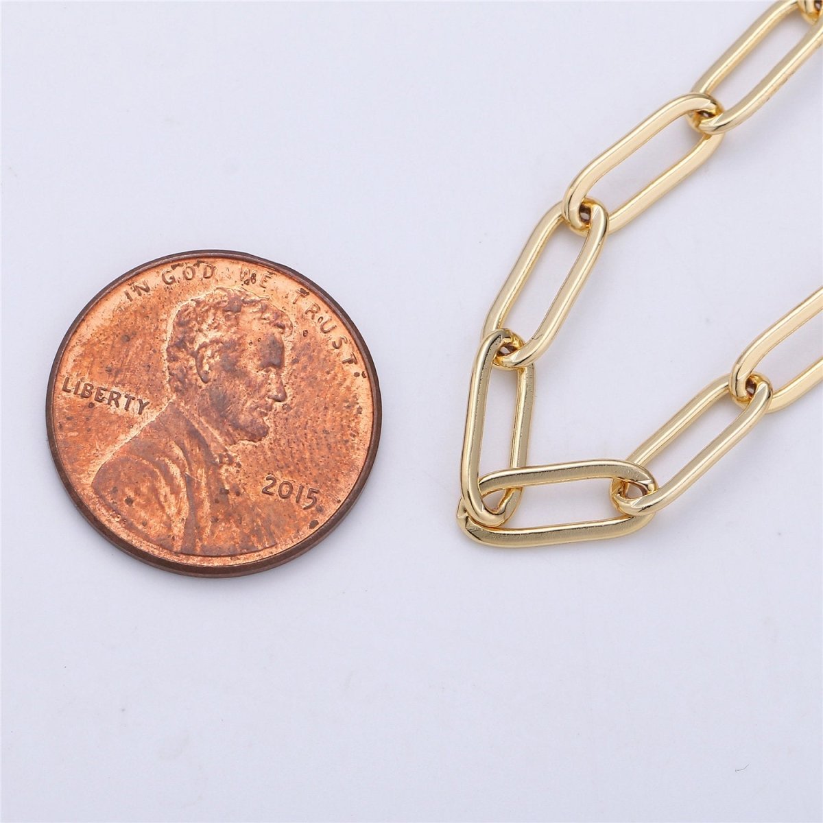 16K Gold Filled Paper Clip Chain Necklace, 2X5mm By Yard, Nickel Free, Unfinished Chain For Jewelry Component Supply | ROLL-255