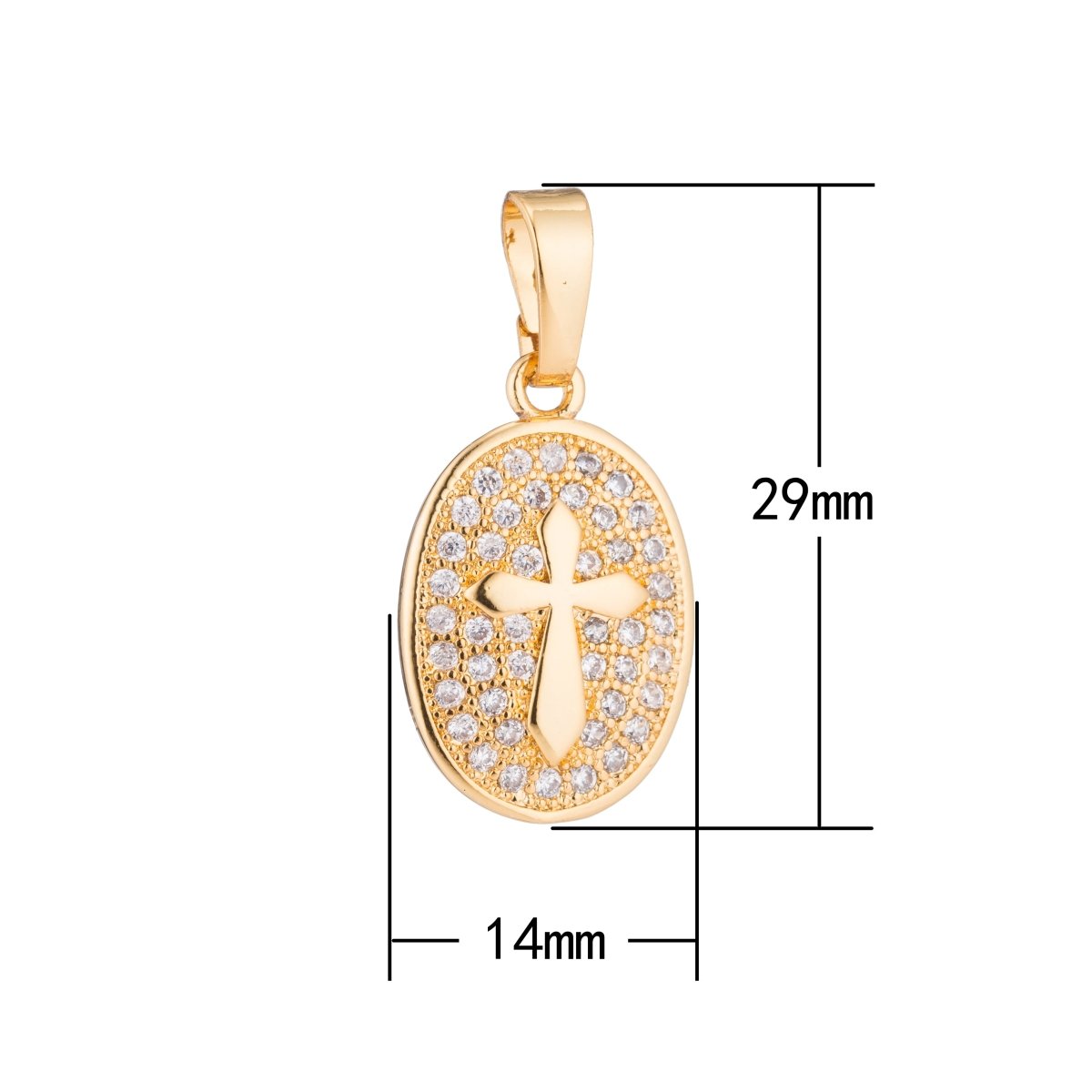 16K Gold Filled Passion Cross Micro Paved CZ Oval Pendant | H096