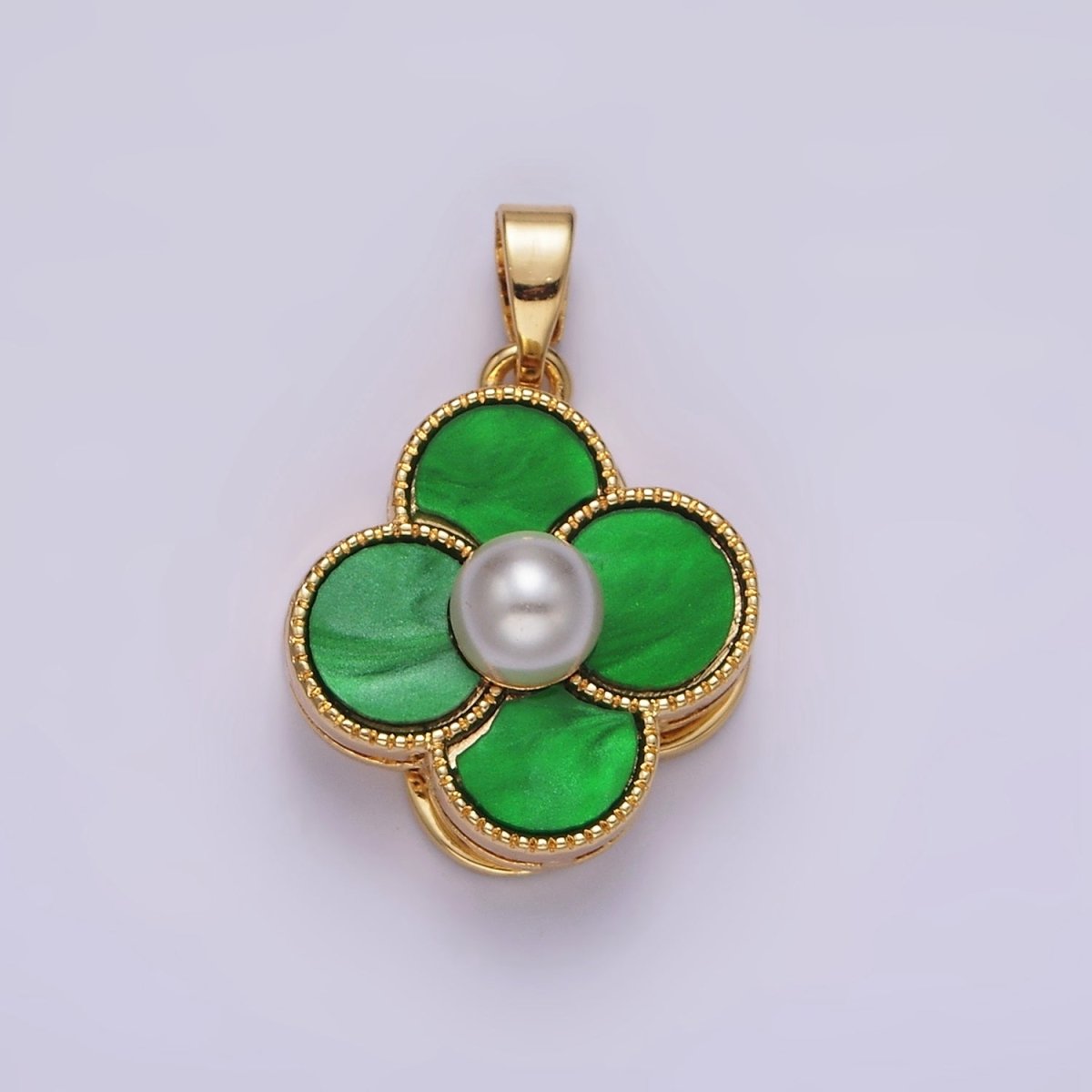 16K Gold Filled Pearl Flower Quatrefoil Spinner Pendant | AA1099 - AA1101