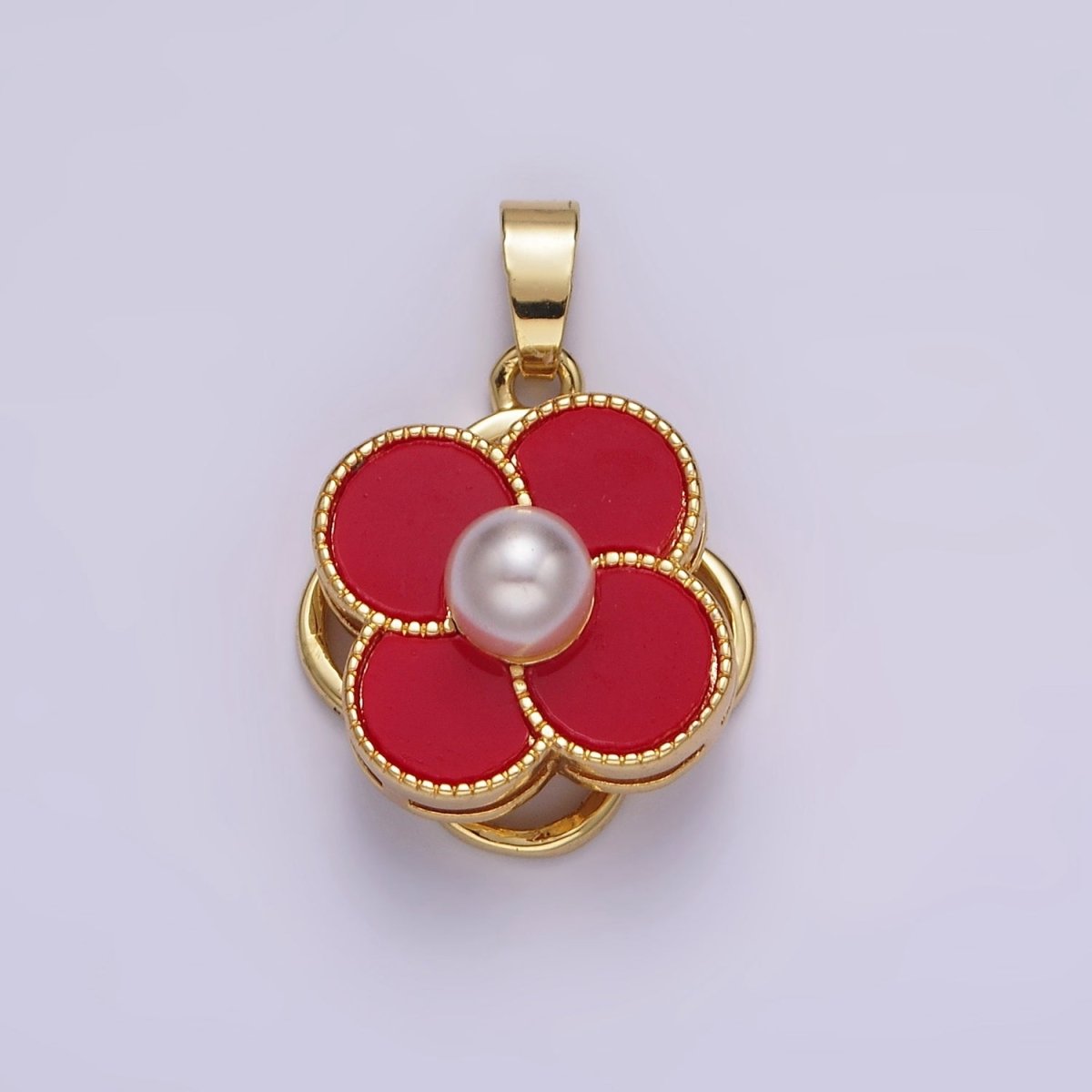16K Gold Filled Pearl Flower Quatrefoil Spinner Pendant | AA1099 - AA1101