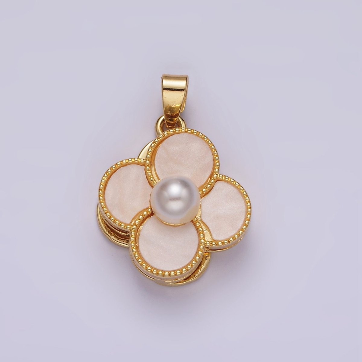 16K Gold Filled Pearl Flower Quatrefoil Spinner Pendant | AA1099 - AA1101