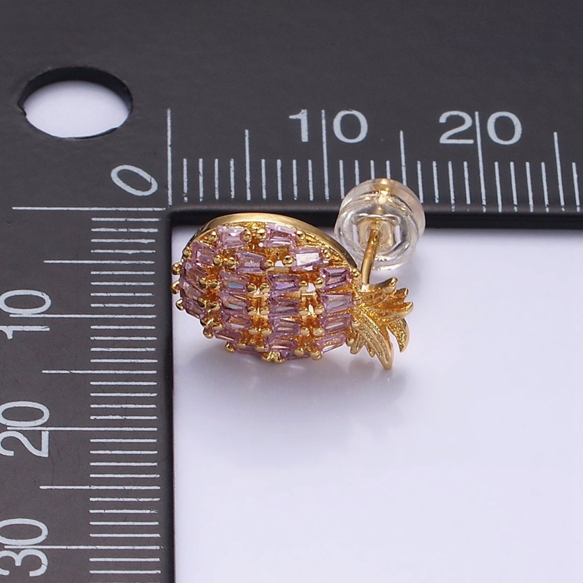 16K Gold Filled Pink Baguette CZ Pineapple Fruit Stud Earrings in Gold & Silver | AD968 AD969