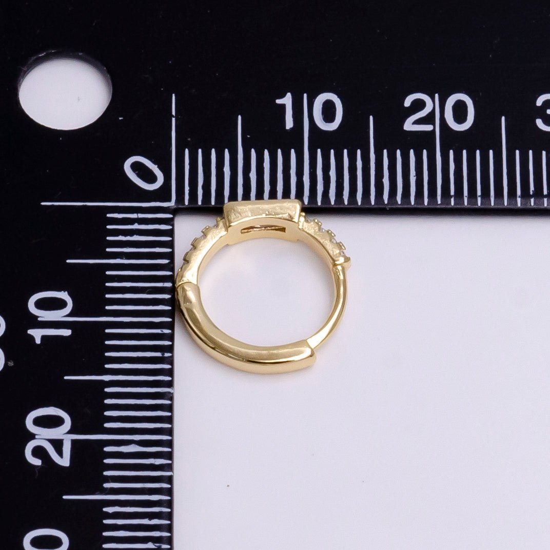 16K Gold Filled Pink Baguette Micro Paved 12.5mm Thin Cartilage Earrings in Silver & Gold | AB1545 AE772