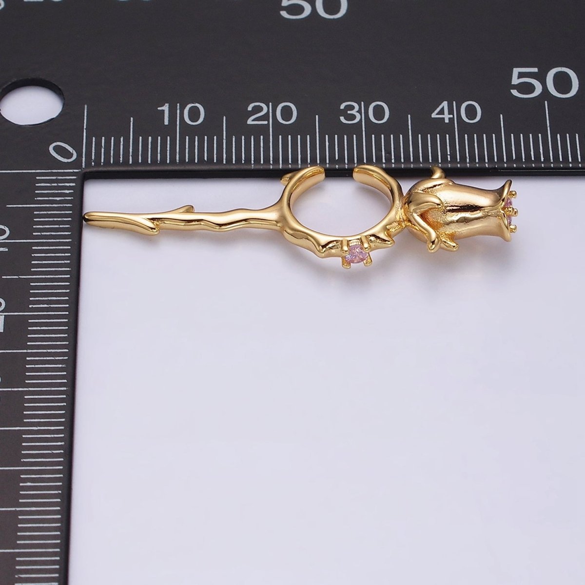 16K Gold Filled Pink CZ Rose Flower Molten Drip Linear Ear Cuff Earrings in Gold & Silver | AI015 AI016