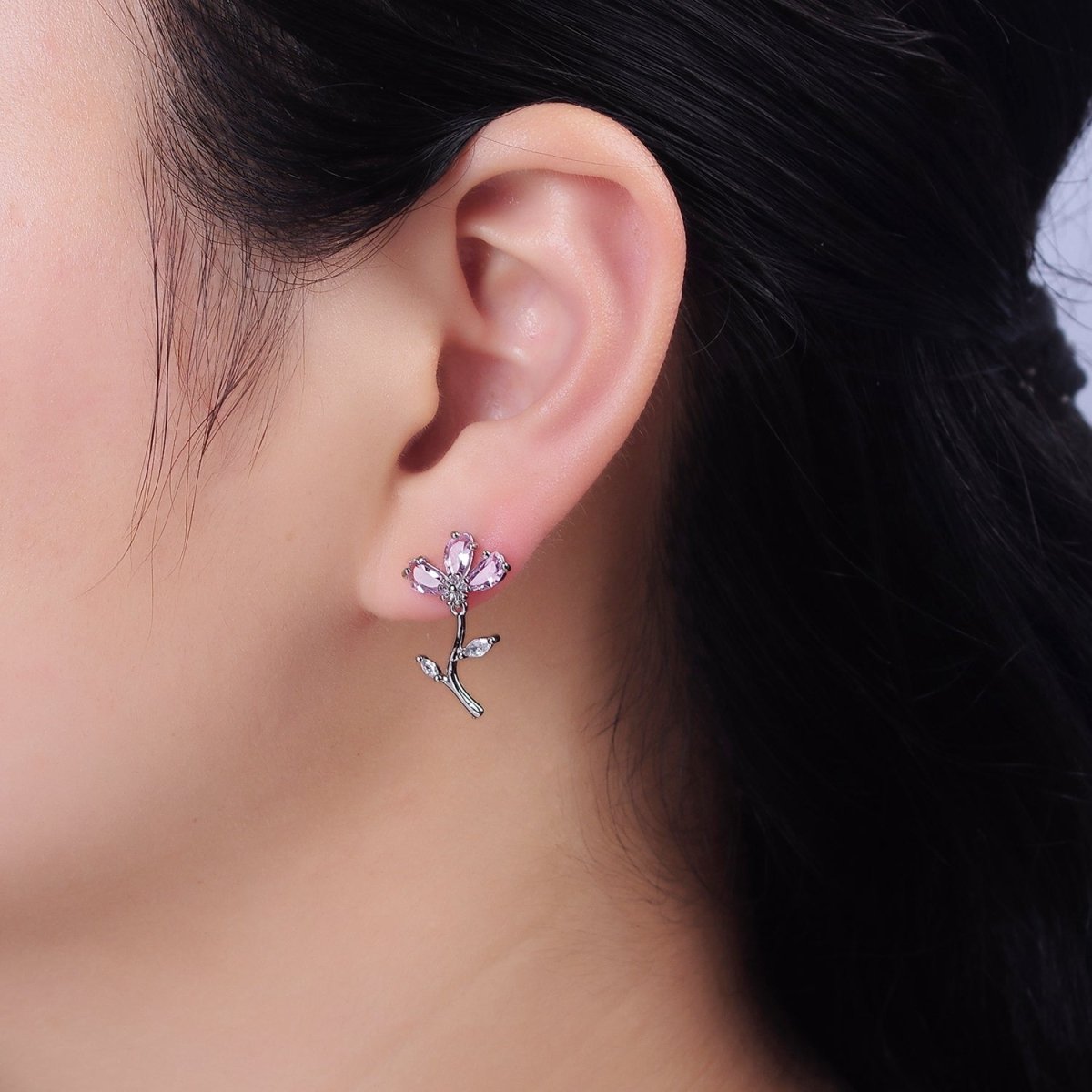 16K Gold Filled Pink Teardrop Flower Marquise Leaf Stud Earrings in Gold & Silver | AE840 AE841
