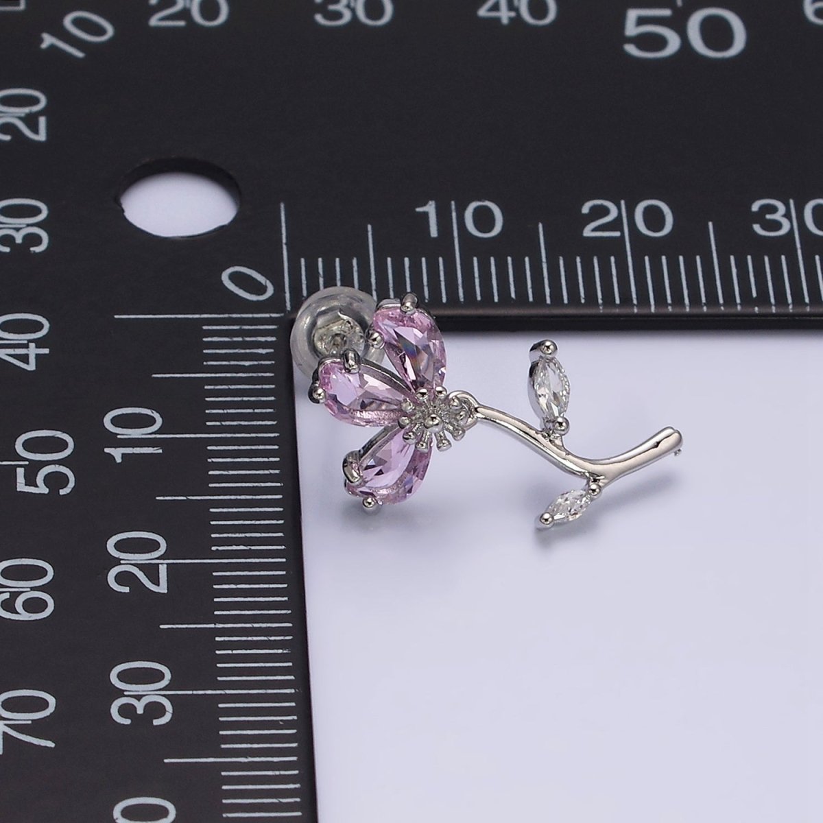 16K Gold Filled Pink Teardrop Flower Marquise Leaf Stud Earrings in Gold & Silver | AE840 AE841